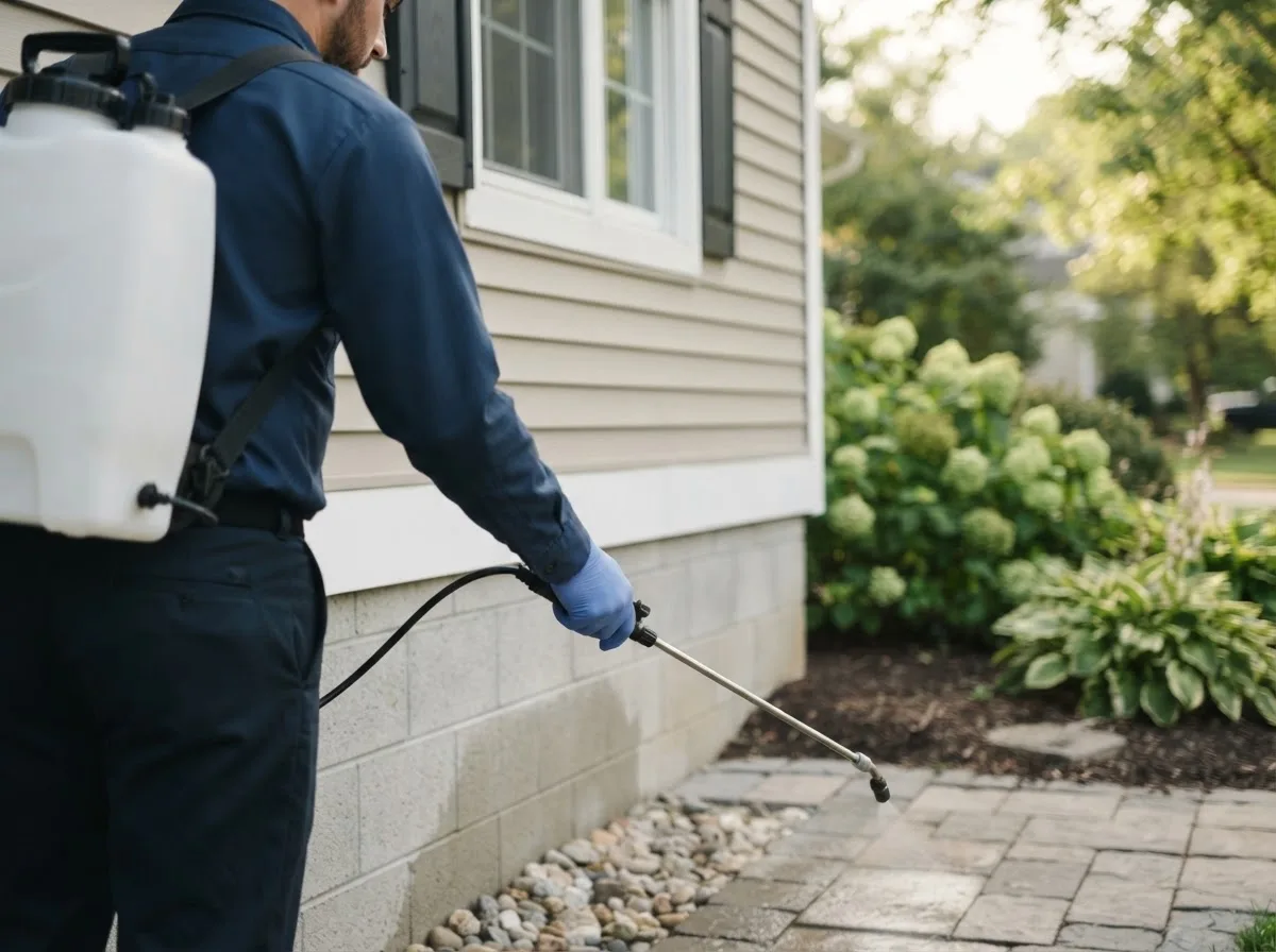 Pest control technician inspecting a home in Lebanon, CT